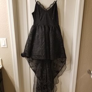 Black lace dress with train